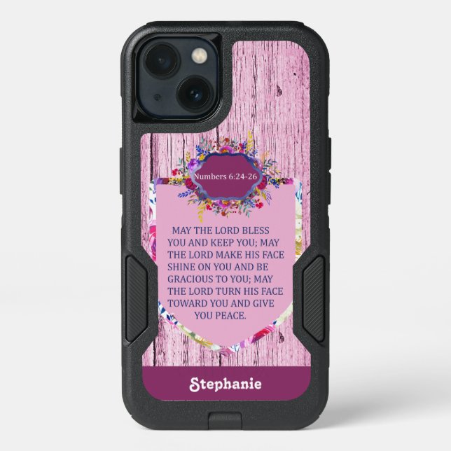 Christian The Blessing Pink Floral Bible Verse Otterbox iPhone Case (Back)