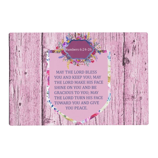 Christian The Blessing Pink Floral Bible Verse Placemat (Front)