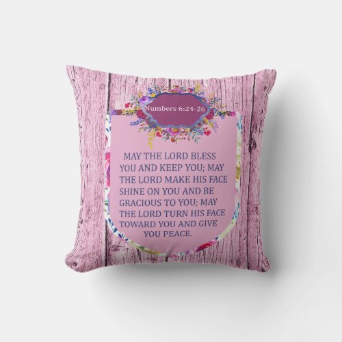Christian The Blessing Pink Floral Bible Verse Throw Pillow