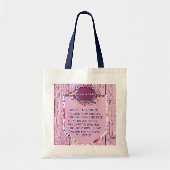 Christian The Blessing Pink Floral Bible Verse Tote Bag (Front)