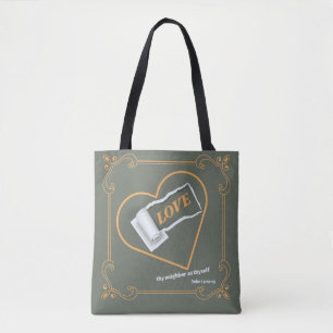 Christian Themed Love Thy Neighbor John 15:12-13 Tote Bag