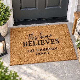 Christian This Home Believes Family Name Faith Fiber Doormat