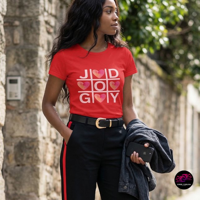 Christian Tic Tac Toe Joy God Hearts T-Shirt (Joy wins every time. Faith, love, and good vibes in one bold tic-tac-toe moment.)