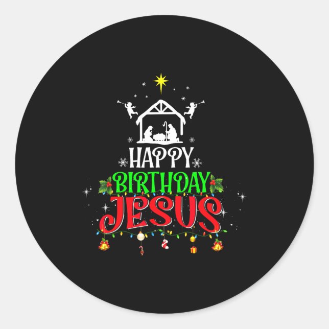 Christian Tree Christmas Happy Birthday Jesus Wome Classic Round Sticker (Front)