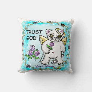 Christian Trust God Kitty cat Throw Pillow