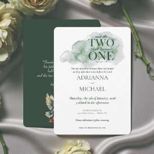 Christian Two Become One Watercolor Teal Green Invitation