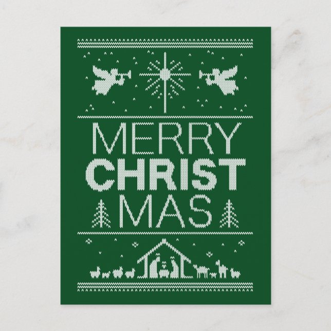 Christian Ugly Christmas Sweater Christ Green Holiday Postcard (Front)