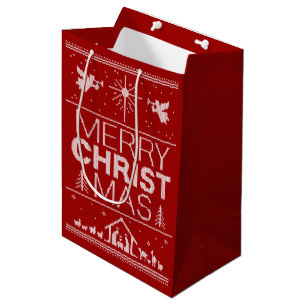 Christian Ugly Christmas Sweater Merry Christmas Medium Gift Bag