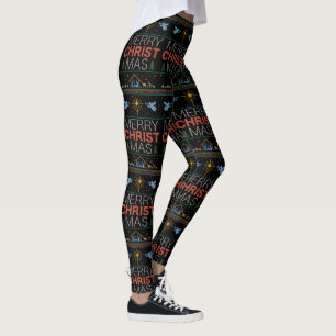 Christian Ugly Merry Christmas Sweater Jesus God Leggings