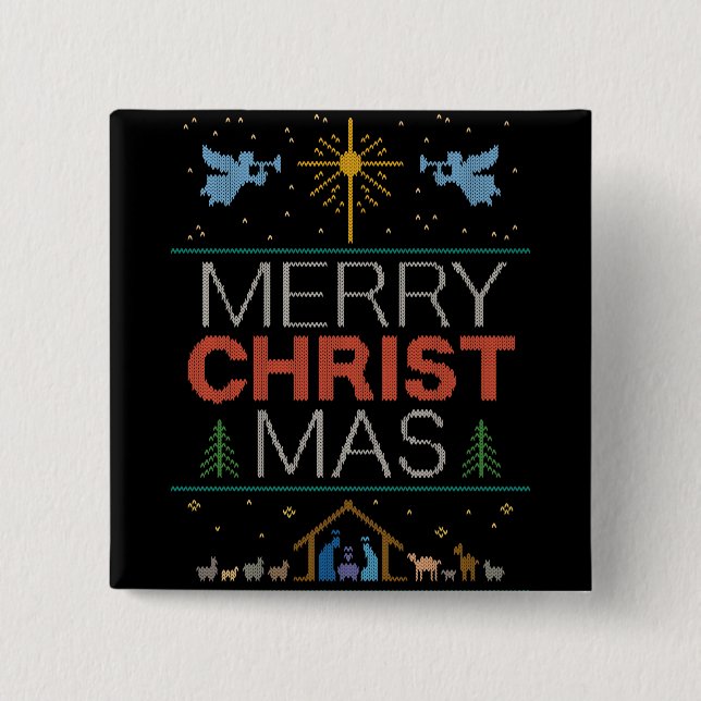  Christian Ugly Merry Christmas Sweater Jesus God Pinback Button (Front)