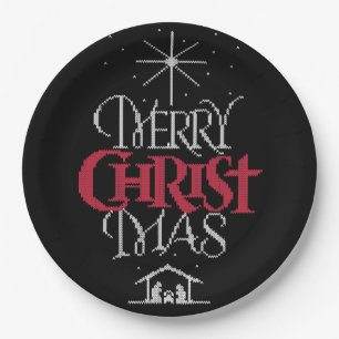 Christian Ugly Merry Christmas Sweater nativity Paper Plates