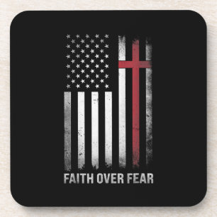 Christian US USA Flag American Christ Faith Over F Beverage Coaster