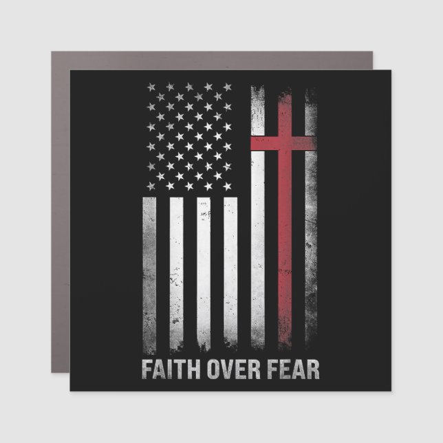 Christian US USA Flag American Christ Faith Over F Car Magnet (Front)