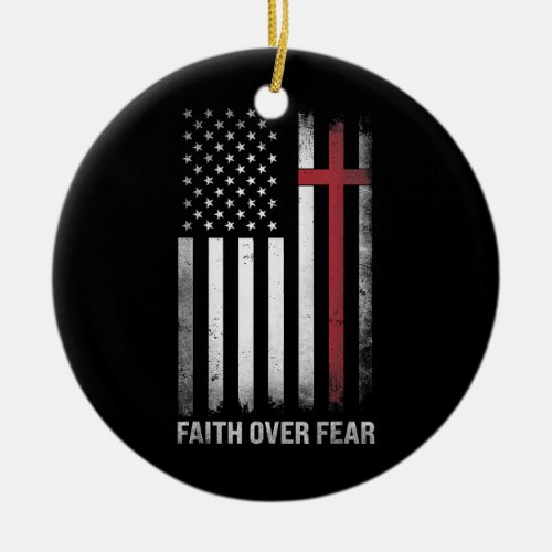 Christian US USA Flag American Christ Faith Over F Ceramic Ornament