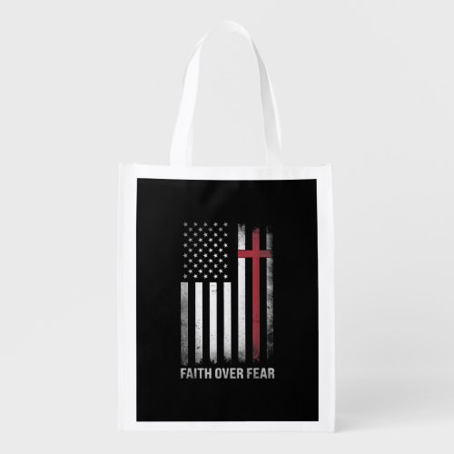 Christian US USA Flag American Christ Faith Over F Grocery Bag