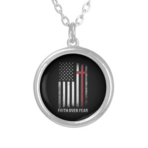 Christian US USA Flag American Christ Faith Over F Silver Plated Necklace