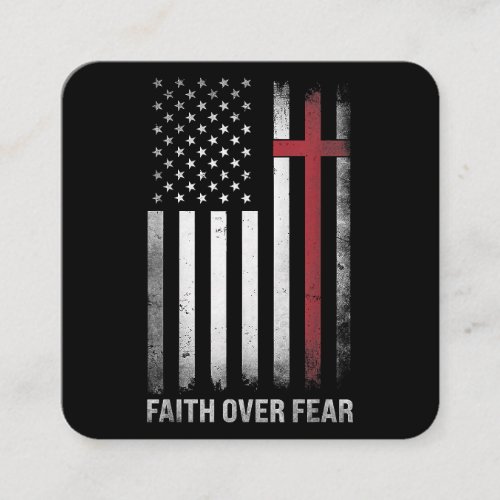 Christian US USA Flag American Christ Faith Over F Square Business Card