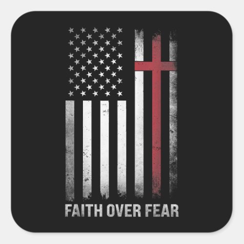 Christian US USA Flag American Christ Faith Over F Square Sticker