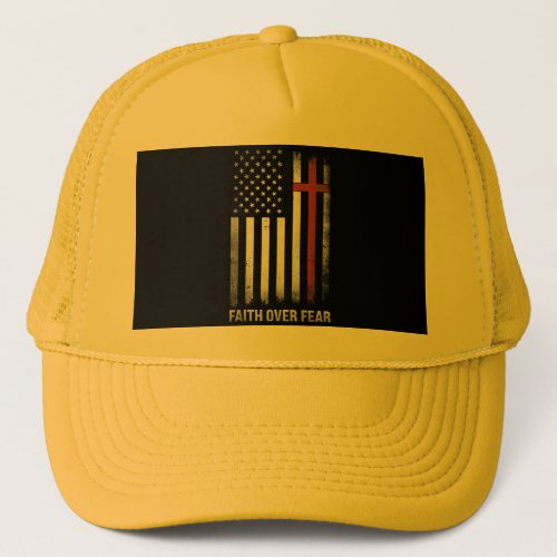 Christian US USA Flag American Christ Faith Over F Trucker Hat