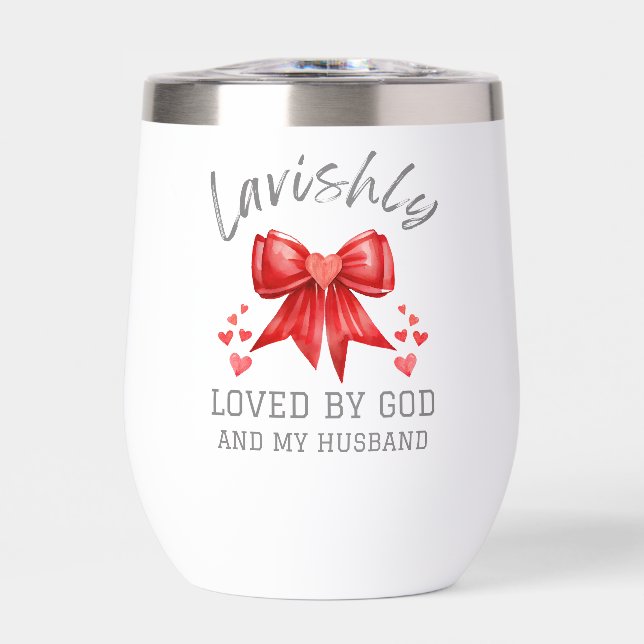 Christian Valentine LAVISHLY LOVED Coquette Bow Thermal Wine Tumbler (Front)
