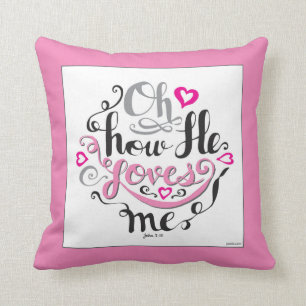 Christian Valentines Day Jesus Loves Me Pink White Throw Pillow
