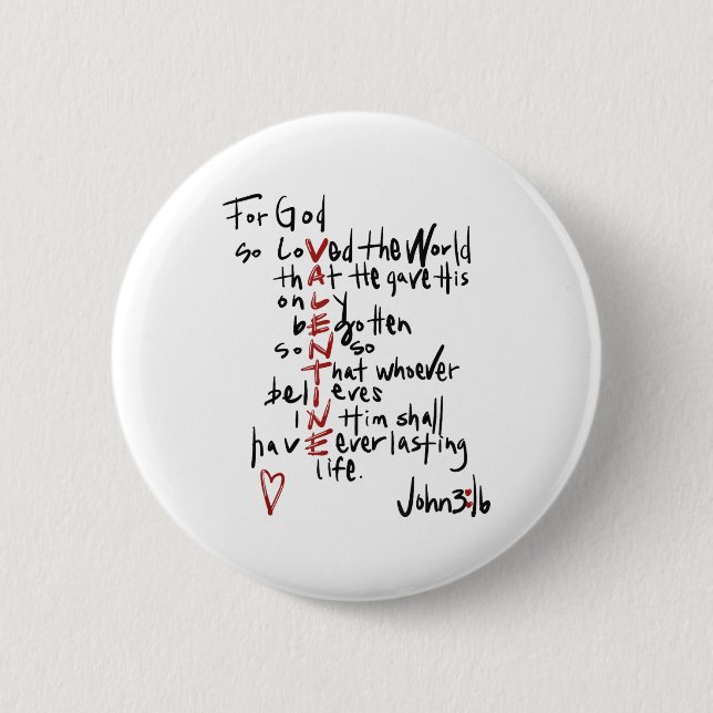 Christian Valentines John 3_16 For God So Loved Th Button (Front)