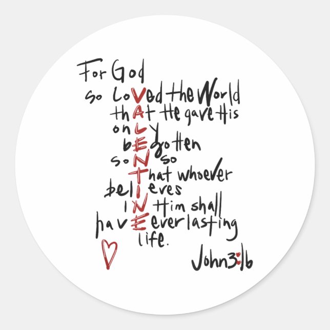Christian Valentines John 3_16 For God So Loved Th Classic Round Sticker (Front)