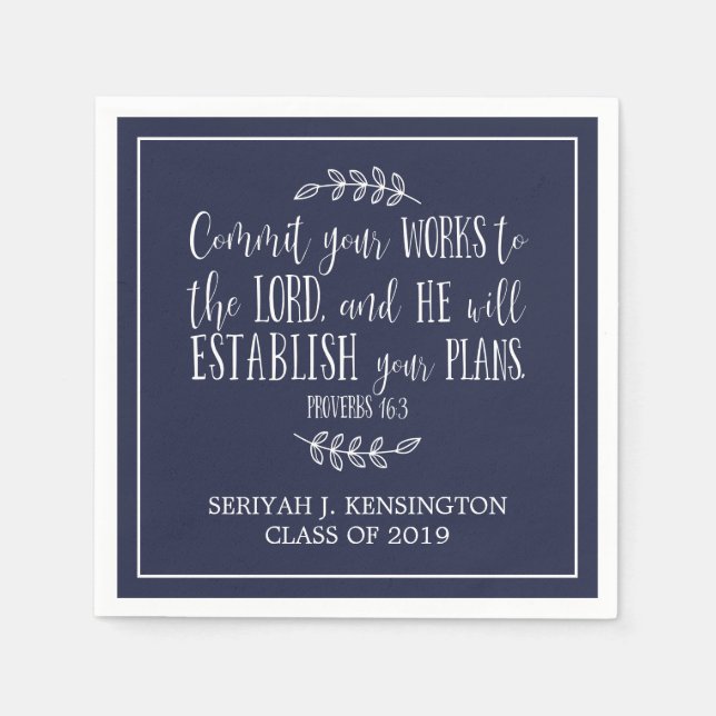 Christian Verse Typography Navy Blue Graduation Napkins (Front)