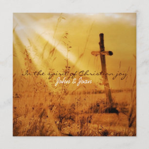 Christian vintage country cross wedding invitation