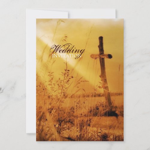 Romantic vintage golden country cross wedding custom invitation