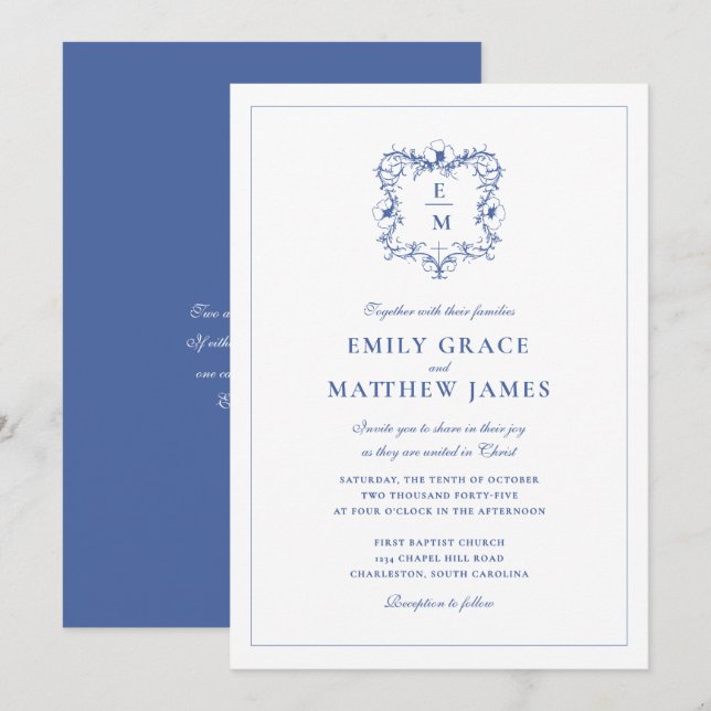 Christian Vintage Wedding Crest Monogram Elegant Invitation (Front/Back)