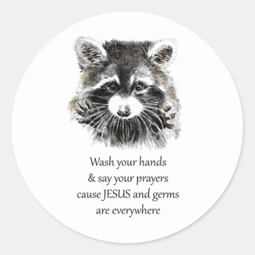 Christian Washroom Wash your Hands Raccoon Animal Classic Round Sticker