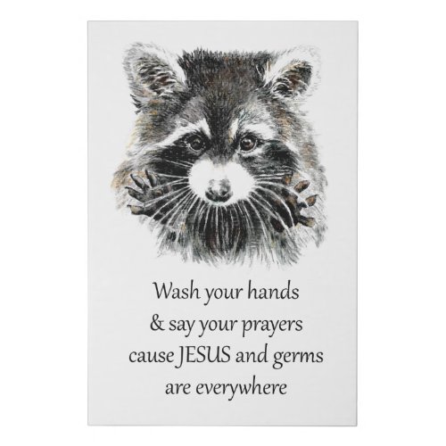 Christian Washroom Wash your Hands Raccoon Animal Faux Canvas Print