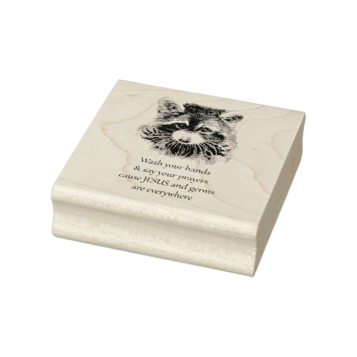 Christian Washroom Wash your Hands Raccoon Animal Rubber Stamp