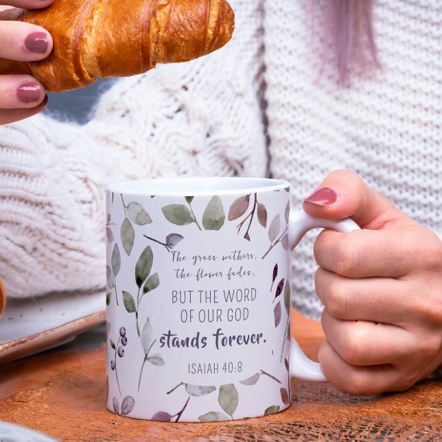 Christian Watercolor Fall Leaf Pattern Scripture Coffee Mug (Creator Uploaded)