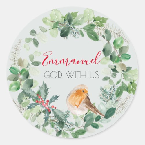 Christian Watercolor Wreath God With Us Sticker