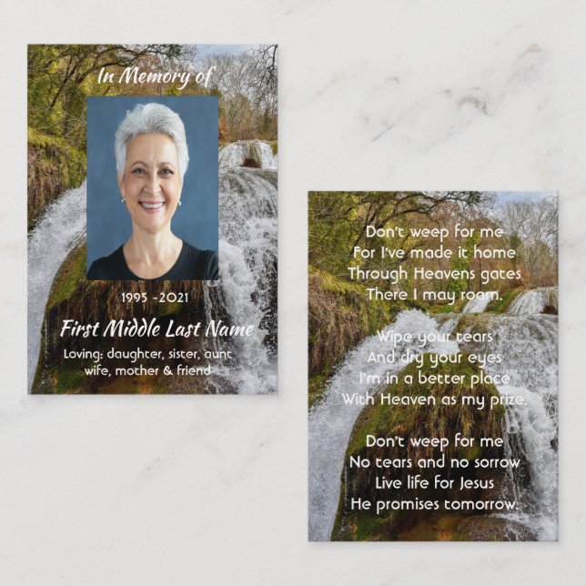 Christian Waterfall Landscape  Memorial Keepsake  Business Card (Front/Back)
