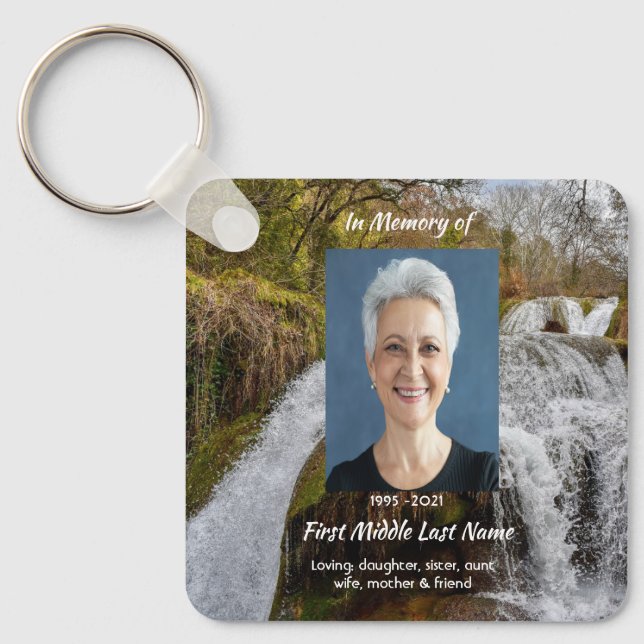 Christian Waterfall Landscape  Memorial Keepsake  Keychain (Front)