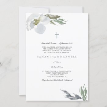 Christian Wedding Cool Grey Watercolor Florals Invitation by VGInvites at Zazzle