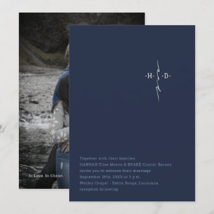 Christian Wedding   Couple's Initials Cross   Blue Invitation
