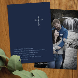 Christian Wedding Couple's Initials Cross Blue Invitation