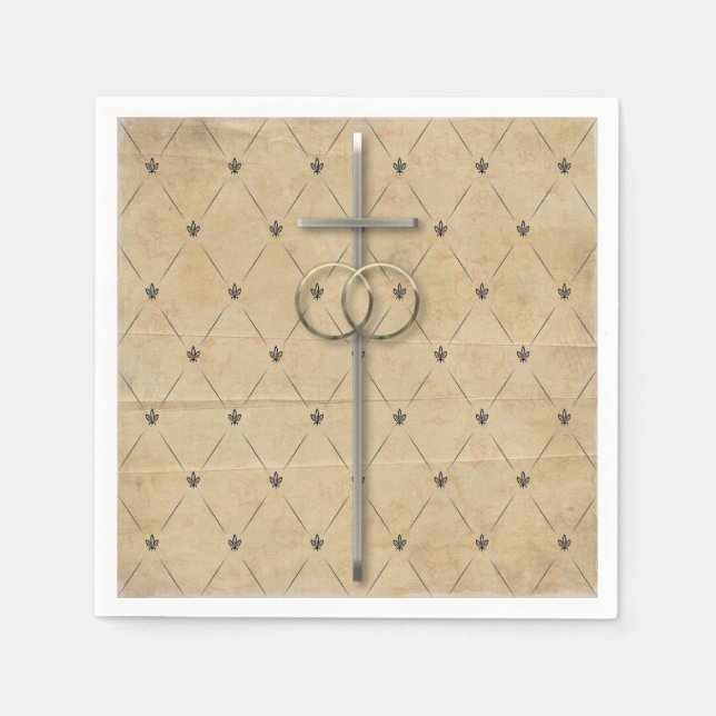 Christian Wedding Cross and Rings Napkins (Front)