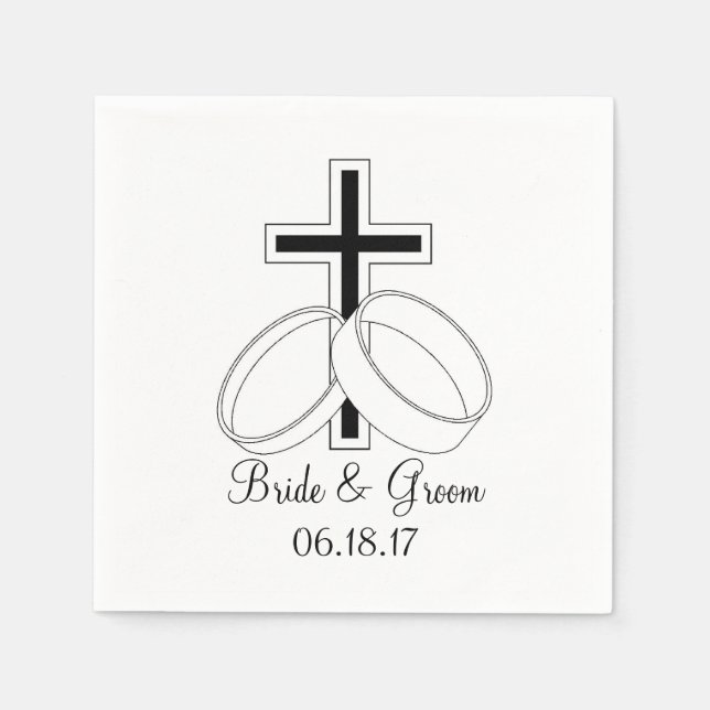 Christian Wedding Custom Bride Groom Names Date Paper Napkins (Front)