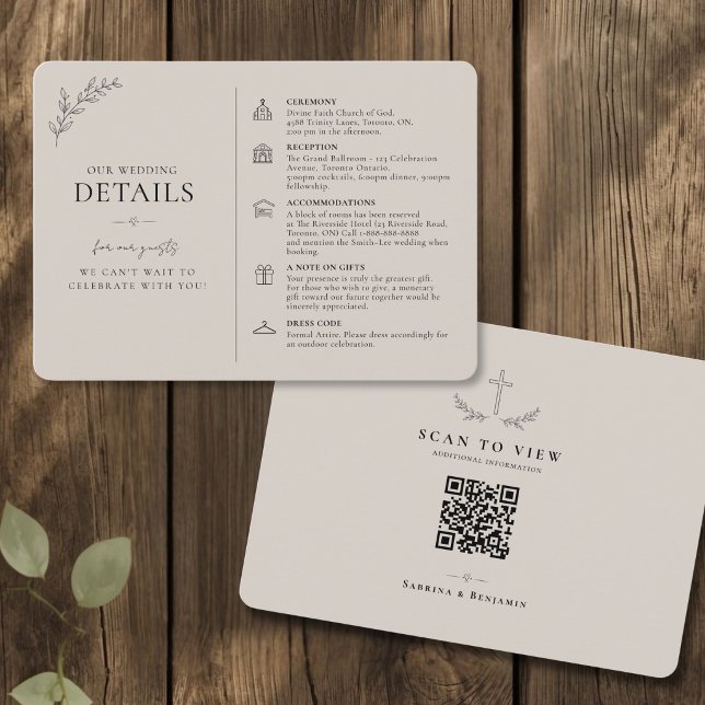Christian Wedding Details Card With QR Code (Hand Drawn Wedding Christian Details Card with QR Code)