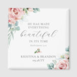 Christian Wedding Favors Bible Verse Magnet<br><div class="desc">Add a spiritual touch to your wedding favors with these elegant, Christian wedding favor magnets featuring a beautiful wreath of exquisitely hand painted, watercolor flowers and eucalyptus greenery in shades of dusty rose, pastel pink and soft green. The magnet also includes the Bible verse "He has made everything beautiful in...</div>