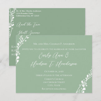 Christian Wedding Floral Green and Blue Invitation Postcard