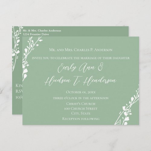 Christian Wedding Floral Green and Blue Invitation Postcard