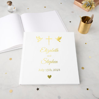 Christian Wedding Guest Book Gold Foil Doves