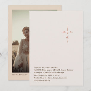 Christian Wedding Hand Lettered Monogram Cross Invitation