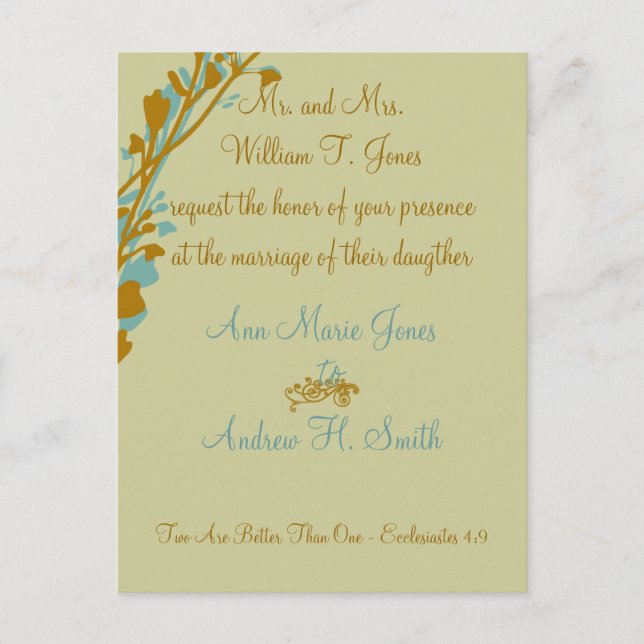 Christian Wedding Invitation Carmel and Blue Postcard (Front)